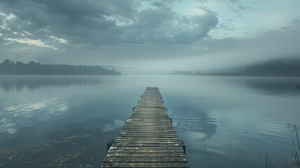 An abandoned dock extends into the expansive lake, beckoning visitors to immerse in the tranquil vastness of nature's embrace.