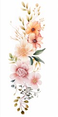 Generative AI An elegant display of seasonal blooms artistically composed on a white background, providing a blank canvas for customizable texts or branding elements