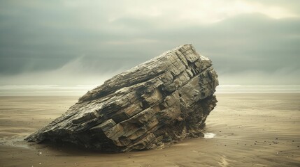 A testament to resilience, the rock endures the relentless forces of nature on the tranquil shoreline.
