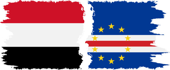 Cape Verde and Yemen grunge flags connection vector