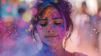 People on a color powder festival