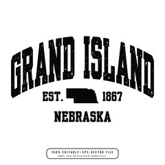 Grand Island text effect vector. Editable college t-shirt design printable text effect vector