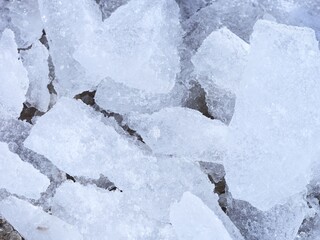 A close-up shot of a heap with broken pieces of ice