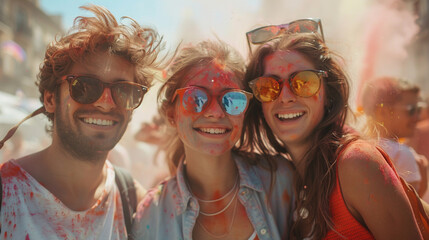 People on a color powder festival