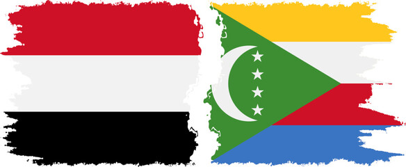 Comoros and Yemen grunge flags connection vector