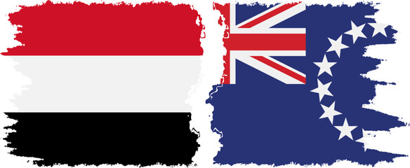 Cook Islands and Yemen grunge flags connection vector