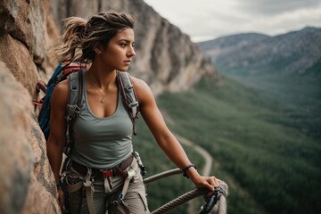 woman taking on the challenge of rock climbing