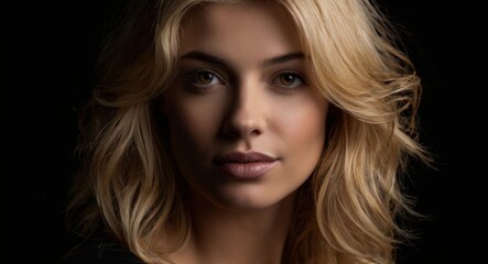 Fototapeta premium Close-up portrait of yong woman on black background