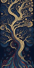 Tree Artwork with Twisting Branches in Dark Tones, Generative AI