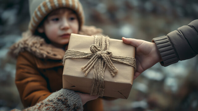 Giving gift boxes or giving gifts to each other giving warm Radiating happiness amidst the holiday season.