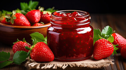 Freshly Made Strawberry Jam in a Glass Jar