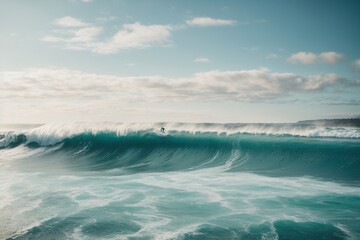 aerial view with surfing on wave perfect waves