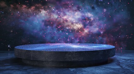 Fototapeta premium A captivating display featuring a Starry Night Podium against a Cosmic Deep Space Background, perfect for showcasing astronomy products.