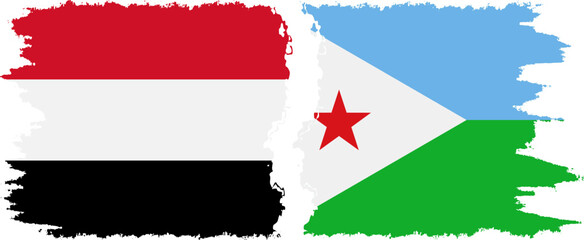 Djibouti and Yemen grunge flags connection vector