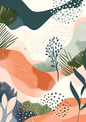 Nature Wall Art Print: Beautiful Boho Vector Illustration in Soft Pastel Colors