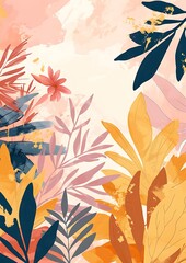 Boho Vector Wall Art: Beautiful Nature Illustration in Soft Pastel Colors and Minimalist Style