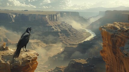 The bird's solitary cry in the canyon echoes through nature's vastness, underscoring its solitude and expanse.