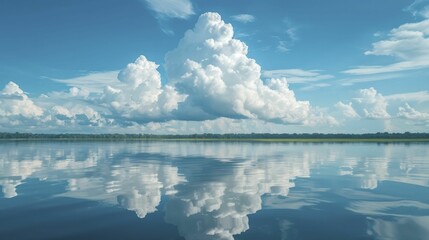 Witness the majestic solitude of a single cloud voyaging above the serene expanse of the Amazon River, showcasing nature's magnificence.