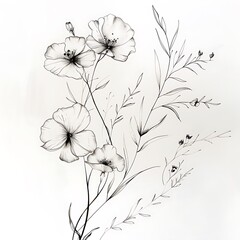 Wildflower Illustrations: Minimalist Designs with Subtle Watercolors on White Backgrounds