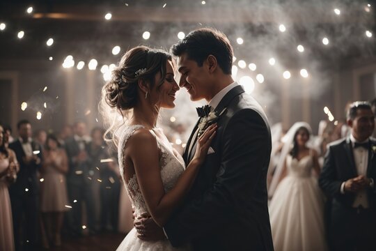 beautiful newlywed couple first dance at wedding