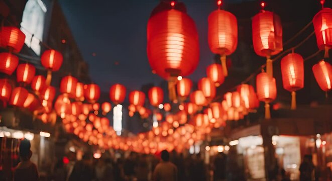 Chinese lanterns in a city.