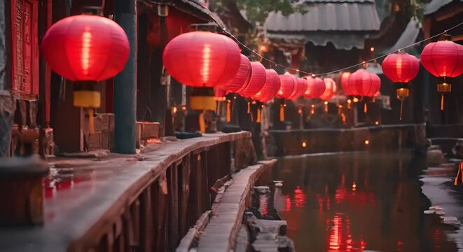 Chinese lanterns in a city.