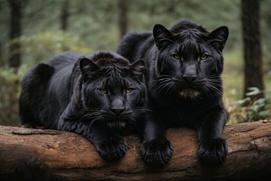 black panthers in the dark forest