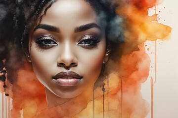 black woman watercolor painting style banner made