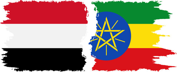 Ethiopia and Yemen grunge flags connection vector
