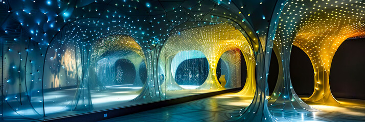 Wunderschöne futuristische Architektur und Innenarchitektur in der Nacht 