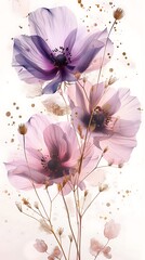 Subtle Floral Art: Nursery Clipart Featuring Light Pink, Purple, and Gold Tones