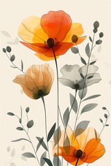 Simple Boho Flower Art: Earth Tones, Soft Colors, Minimal Vector Design on White Background