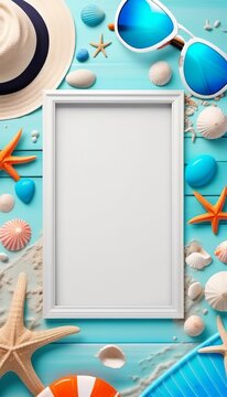 Summer time, frame background, template, preset, place for text, copy space, top view.