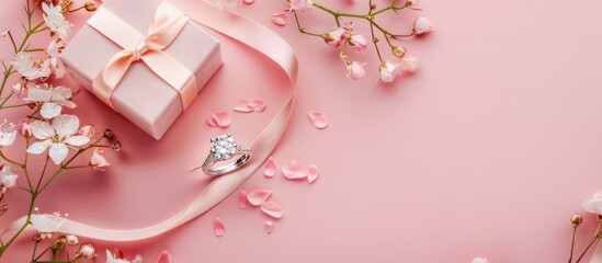 gift box and engagement on pink pastel background