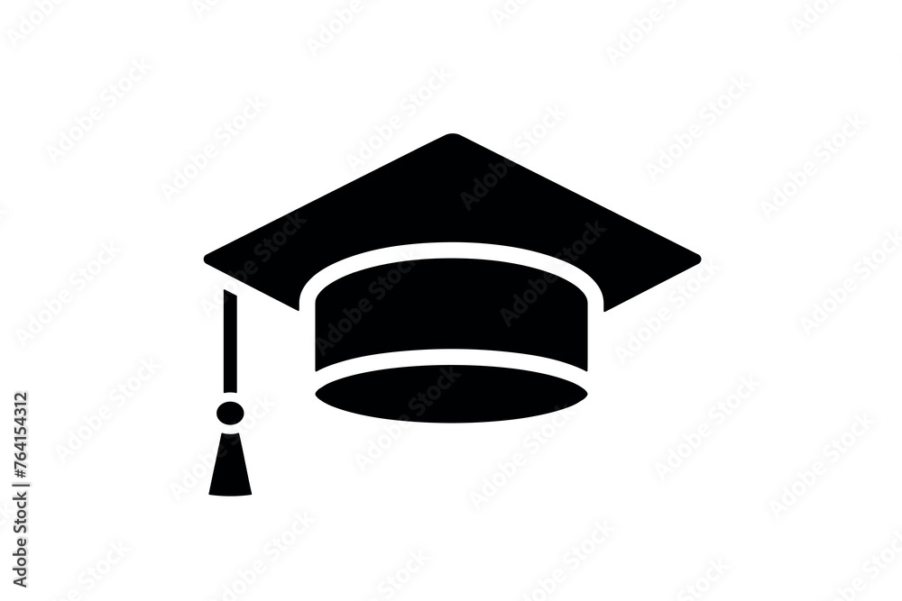 Wall mural university hat simple black icon, the symbol of graduation day, isolated vector design element - Wall murals