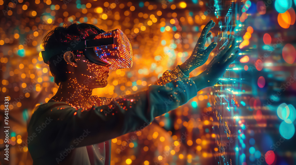Poster vibrant virtual reality experience with dynamic light effects, symbolizing digital innovation