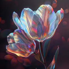 iridescent holographic tulip bloom in mystical light