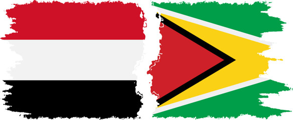 Guyana and Yemen grunge flags connection vector