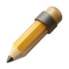 Short yellow pencil, realistic pencil isolated cartoon with rubber eraser.
