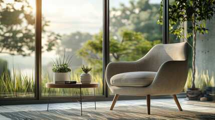 Fototapeta premium Interior with armchair and coffee table 3d rendering.