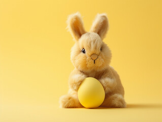 Fototapeta na wymiar bunny with easter eggs on yellow background