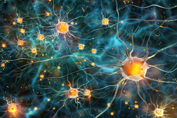 Neurons and synapse like structures depicting brain chemistry depicting alzheimer's, dementia, or mental illness like depression, shizophrenia
