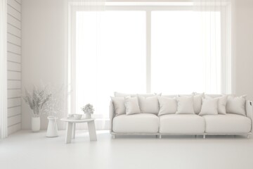 Grey living room concept with sofa. 3D illustration