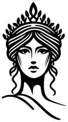 beautiful greek woman portrait in classic ancient greek logo style vector illustration silhouette for laser cutting cnc, engraving, decorative clipart, black shape outline