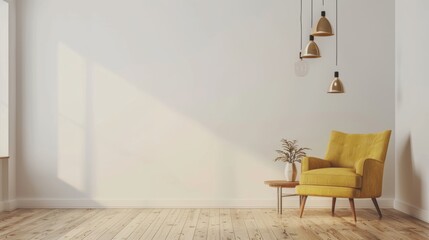 Cozy Scandinavian Living Room Interior with Mustard Yellow Chair AI Generated