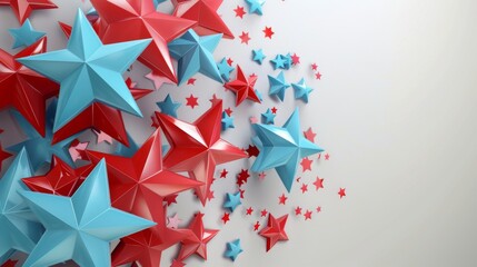 Clusters of glossy 3D stars in red and blue pop against a white background for a fresh, patriotic look.
