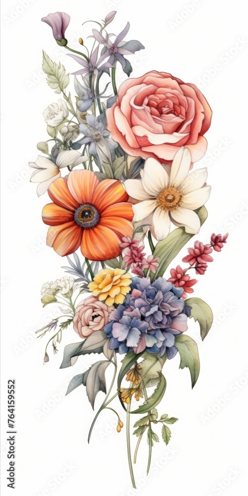 Poster generative ai a delightful bunch of fresh flowers gracefully arranged on a plain white backdrop, all