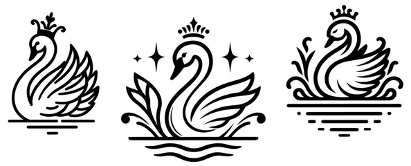 swan with crown elegant bird shape for luxury logo black vector laser cutting engraving