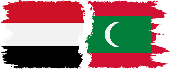Maldives and Yemen grunge flags connection vector