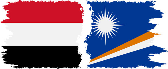 Marshall Islands and Yemen grunge flags connection vector